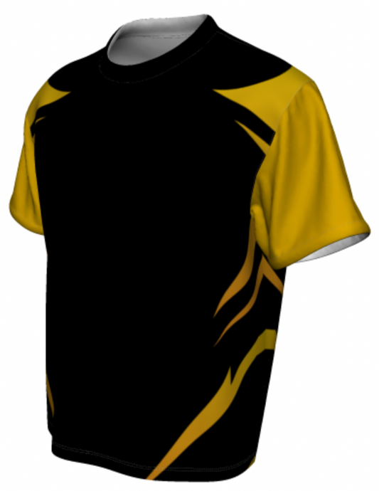 Black and yellow sports jersey on a white background