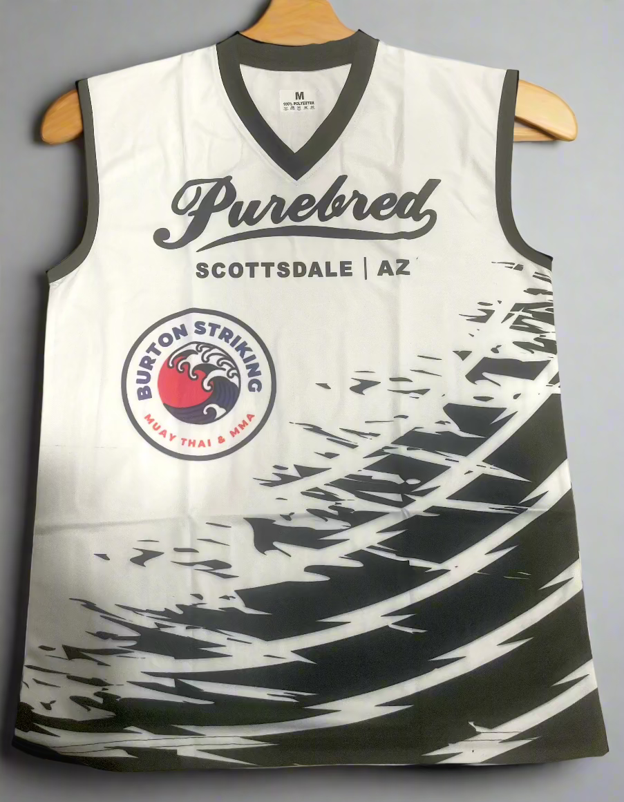 White and black sports jersey with branding custom